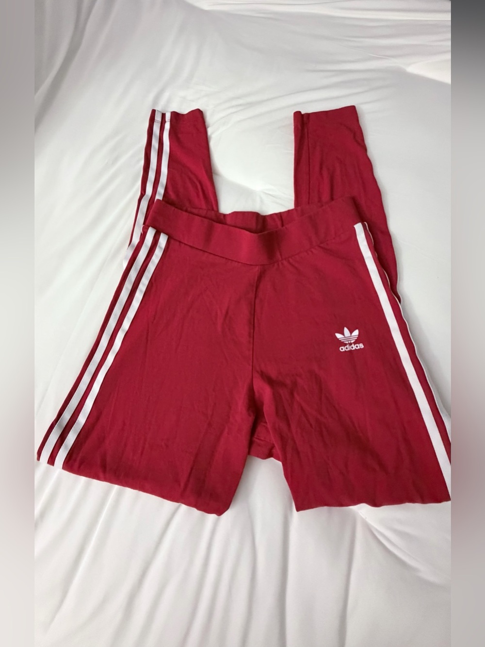 adidas womens Red Three-Stripe leggings